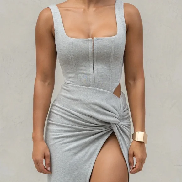 🆕JLUXLABEL GREY TAKE YOU THERE MAXI SKIRT SIZE: SMALL NWT - Picture 14 of 16